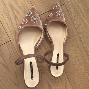 Zara Embroidered Velvet Beaded Slingback Pumps 39